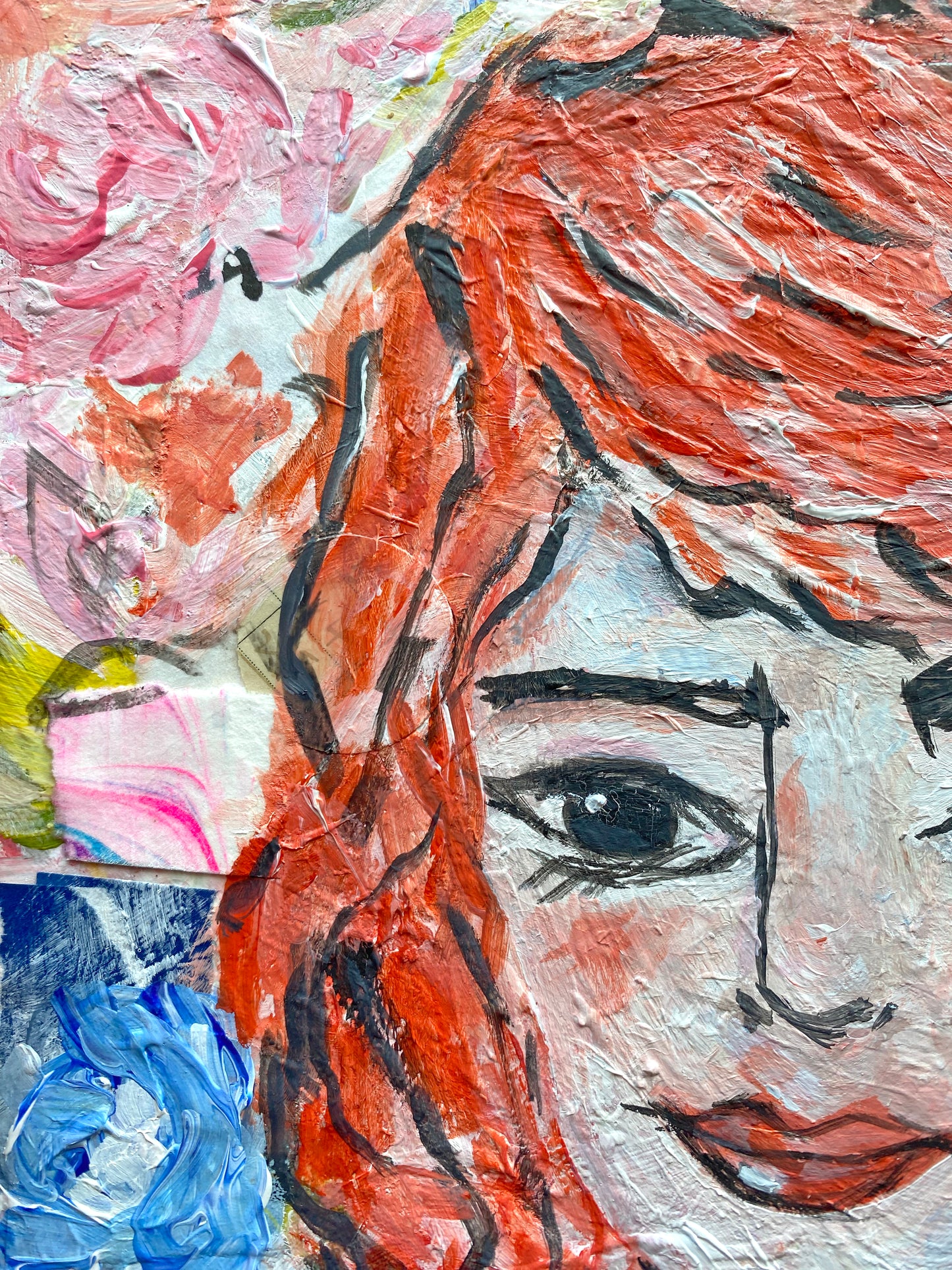 Red Hair in Flowers - Painting 9"x12"