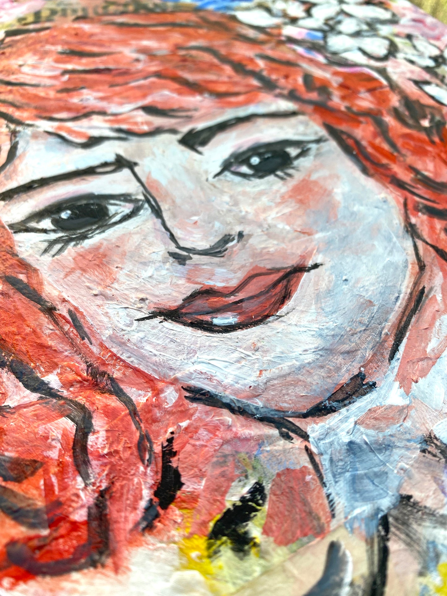 Red Hair in Flowers - Painting 9"x12"