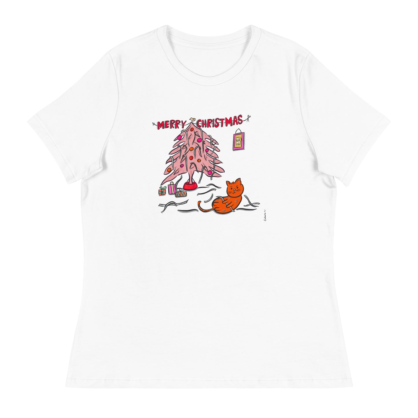 Merry Christmas T-Shirt - Cat and Tree Original Illustration