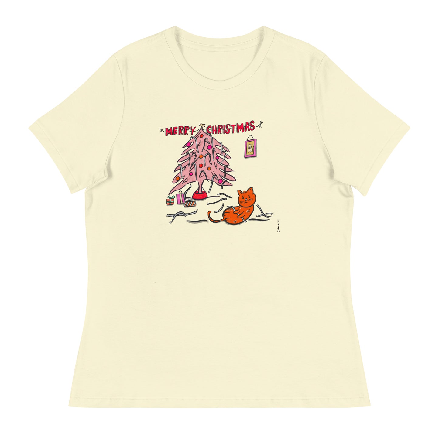 Merry Christmas T-Shirt - Cat and Tree Original Illustration