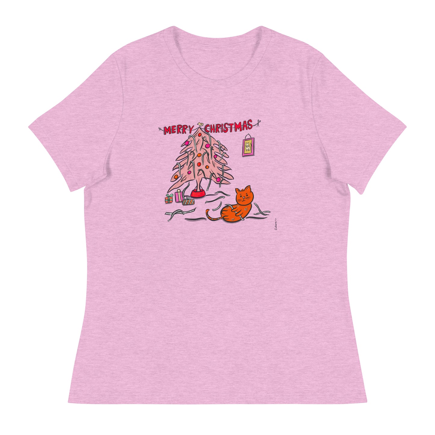 Merry Christmas T-Shirt - Cat and Tree Original Illustration