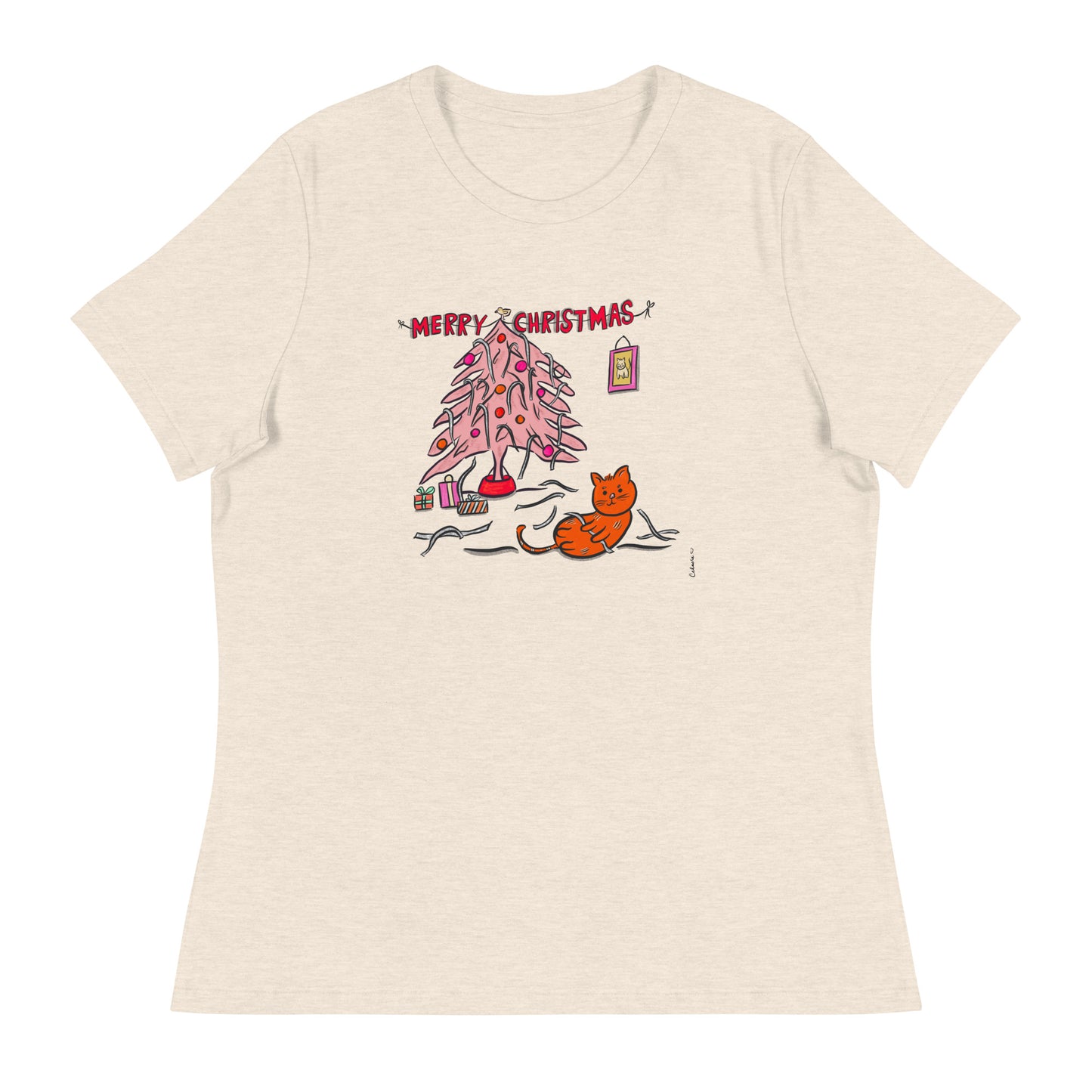 Merry Christmas T-Shirt - Cat and Tree Original Illustration