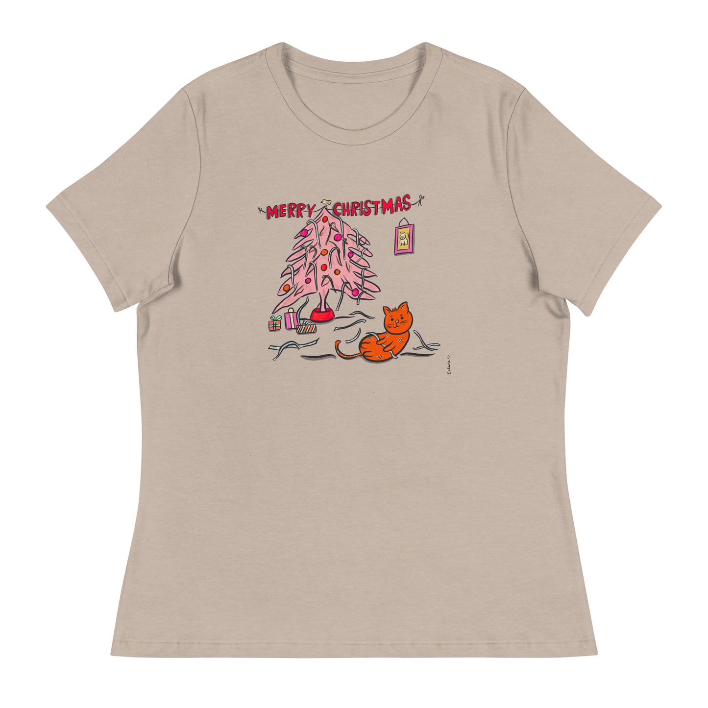 Merry Christmas T-Shirt - Cat and Tree Original Illustration