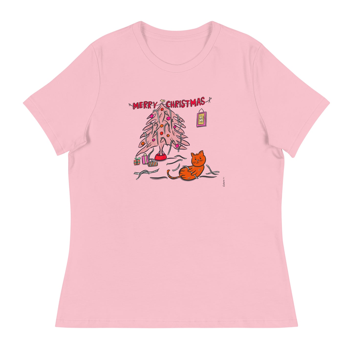 Merry Christmas T-Shirt - Cat and Tree Original Illustration