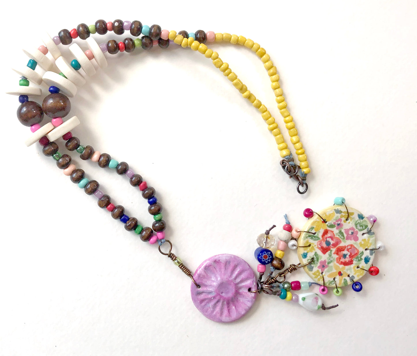 Floral, Beaded Necklace - Mixed Media